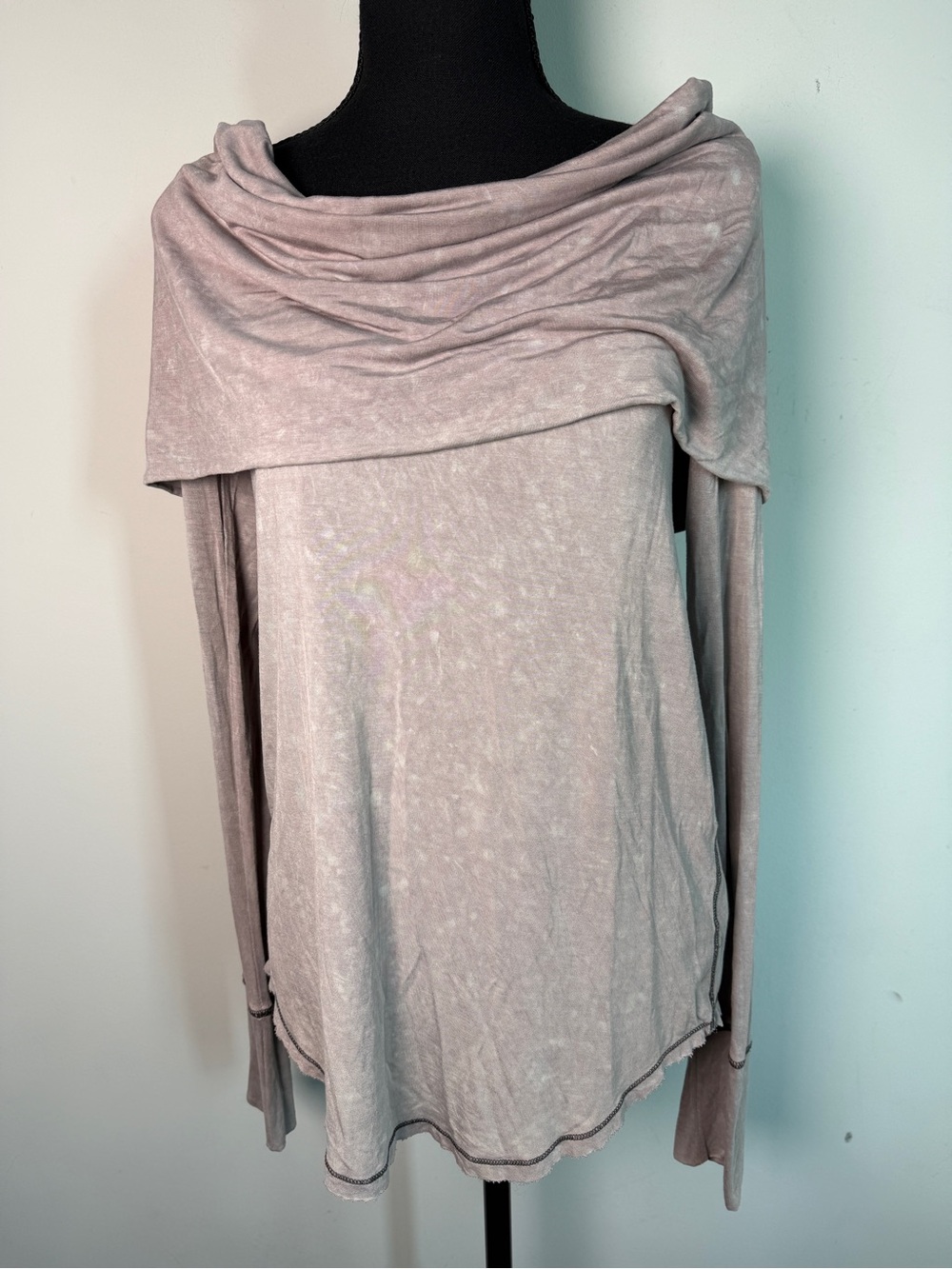 We The Free Cosmo Cowl Neck Long Sleeve Top Taupe Boho Sz M
